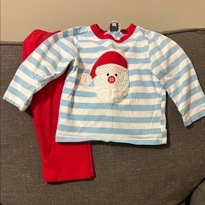 Festive Santa Kids Pajama Set - Light Blue and Red